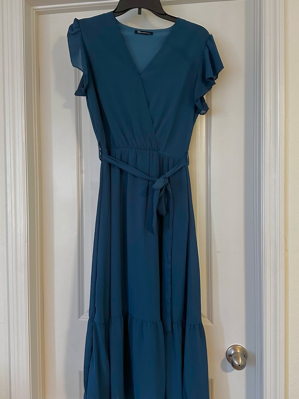 Teal Wrap Midi Dress with Tie Waist